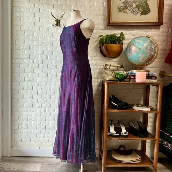 Betsy & Adam Dresses & Skirts - Vintage Y2K Iridescent Glitter Galaxy Color-Changing Strappy Back Formal Gown